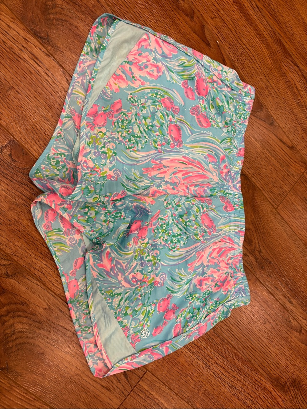 Lilly Pulitzer Aqua Shorts with Pink Floral Print